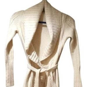 Elie Tahari Cream Merino Wool Waist Cardigan